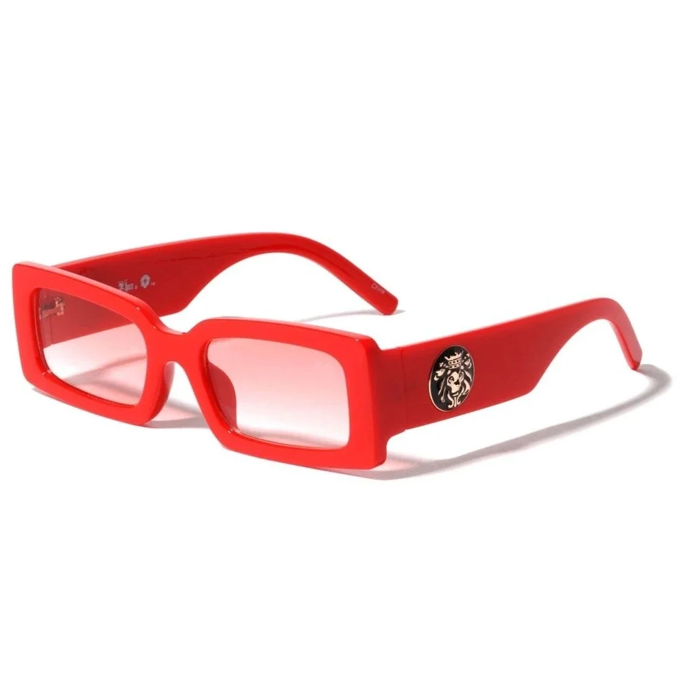 Fashion Sunglasses Trendy Red Lens Square Frame Statement Modern Men Hip Hop New